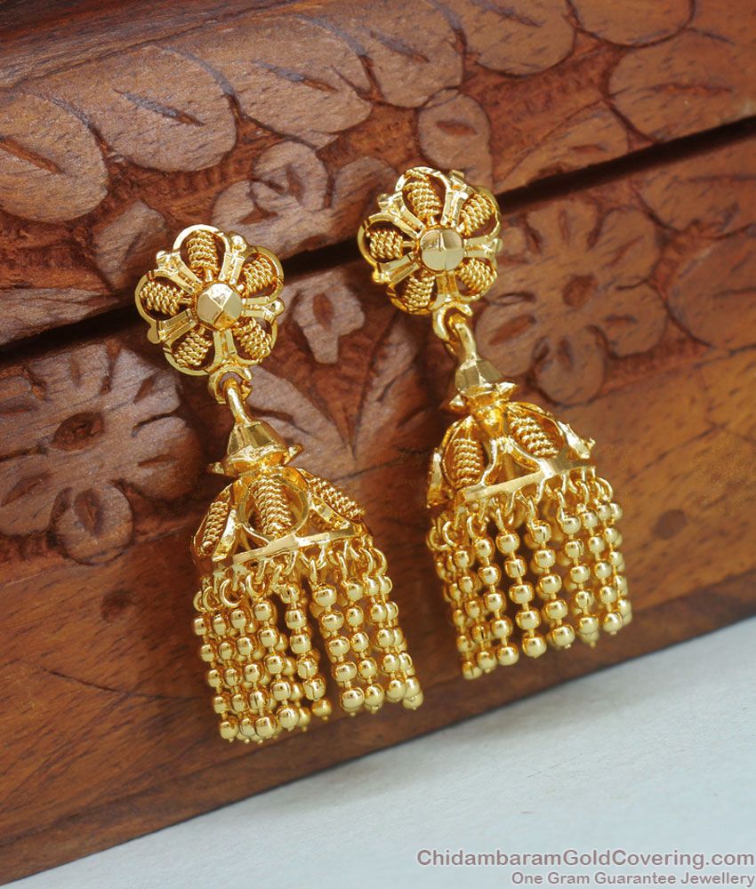 Rain Drops Pattern Hanging Beads Gold Jhumki Earrings Shop Online ER3596