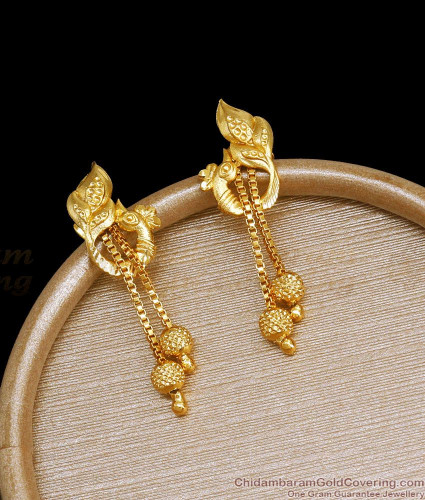 One gram gold earrings buttalu with cz stones peacock model – Swarnakshi  Jewels