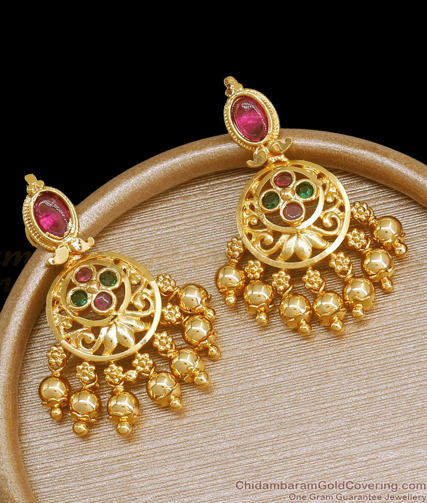 Buy Two Gram Gold Earring Kemp Stone Danglers Online ER3613