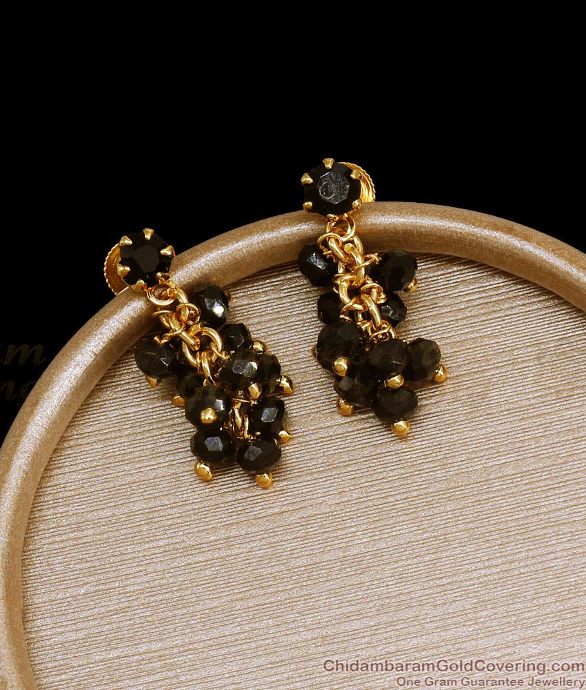 Stylish Grape Design Gold Plated Earring Black Stone Dangler Collections ER3616