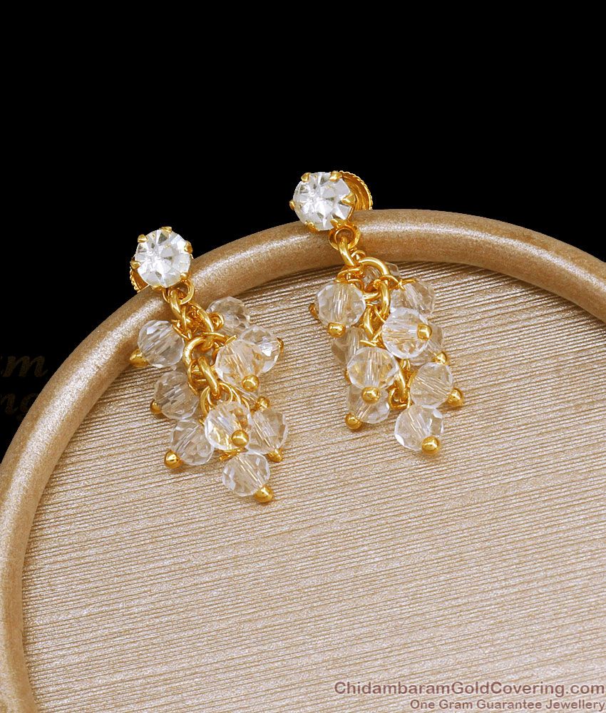 Stylish Grape Design Gold Plated Earring White Stone Dangler Collections ER3617