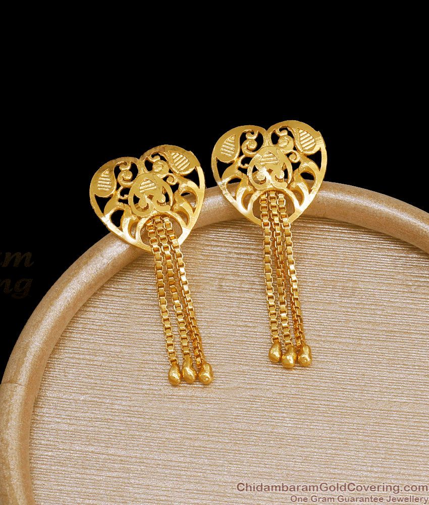 Valentine Heart 2 Gram Gold Earrings Hanging Danglers Collections ER3634
