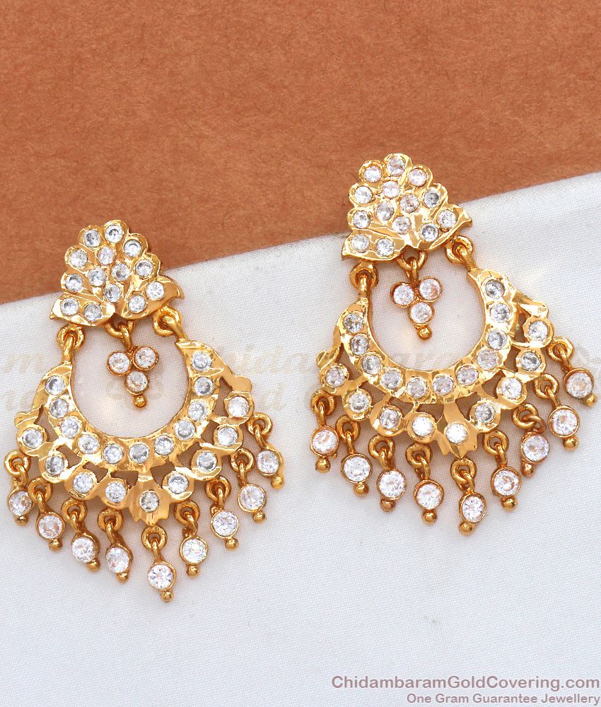 Full White Gati Stone Impon Earrings Gold Danglers Collections ER3657