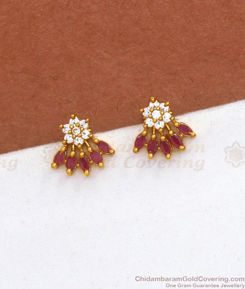 Floral Gold Plated Sud Earring Ruby Petals Shop Online ER3670