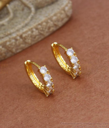 White Ad Stone Gold Plated Earring Hoop Collections Office Wear ER3680