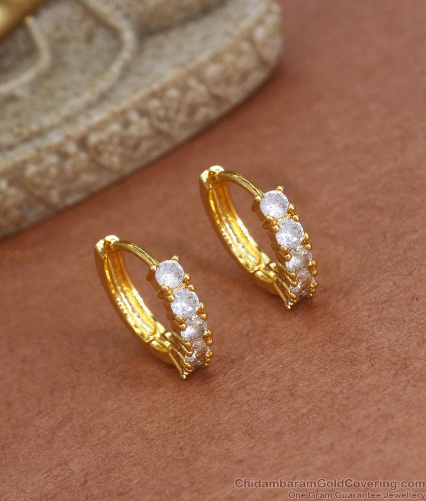 White Ad Stone Gold Plated Earring Hoop Collections Office Wear ER3680