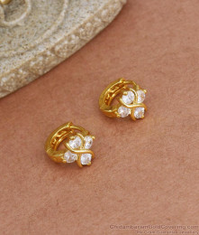 Floral White Stone Hoops 1 Gram Gold Earring Designs ER3682 Floral White Stone Hoops 1 Gram Gold Earring Designs ER3682