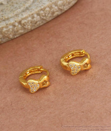 1 Gram Gold Hoop Earring Heart With White Stones ER3687 1 Gram Gold Hoop Earring Heart With White Stones ER3687
