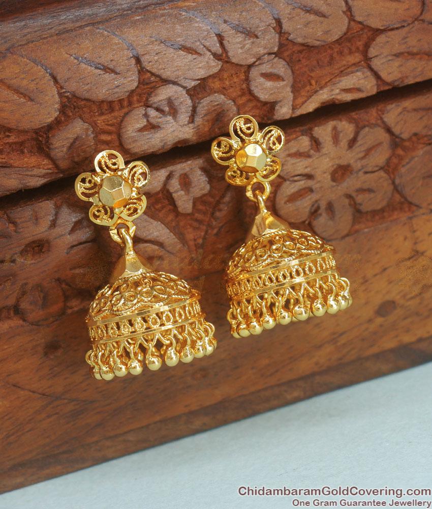 New 1 Gram Gold Jhumki Plain Earring Floral Designs Shop Online ER3694