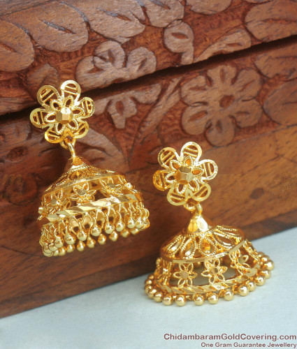 Latest Floral Design Bridal Jhumki Earring Gold Covering Jewelry
