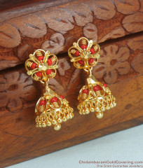 Ruby Coral Stone 1 Gram Gold Jhumki Earrings Shop Online ER3708 Ruby Coral Stone 1 Gram Gold Jhumki Earrings Shop Online ER3708