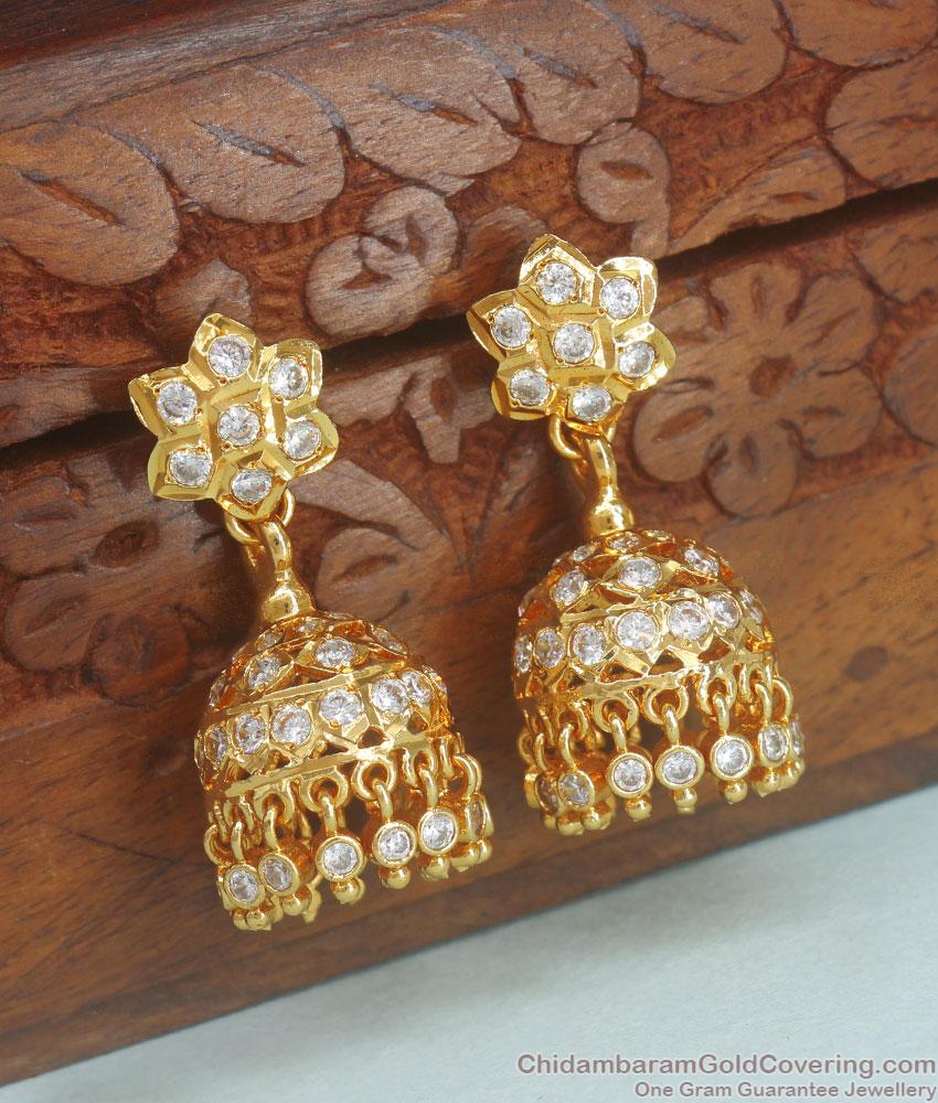 Full White Gati Stone Impon Jhumki Earring Hanging Beads Design ER3721