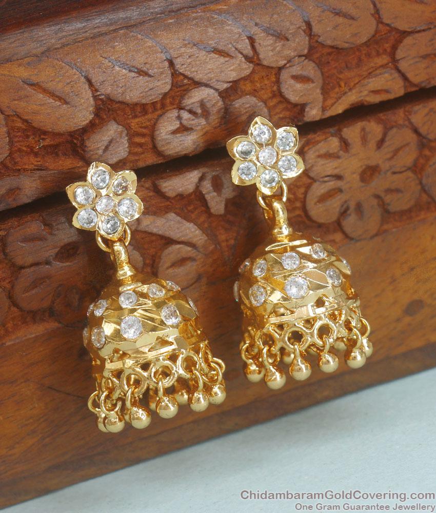 Real Impon Jhumki Earring Full White Stone Collections Shop Online ER3723