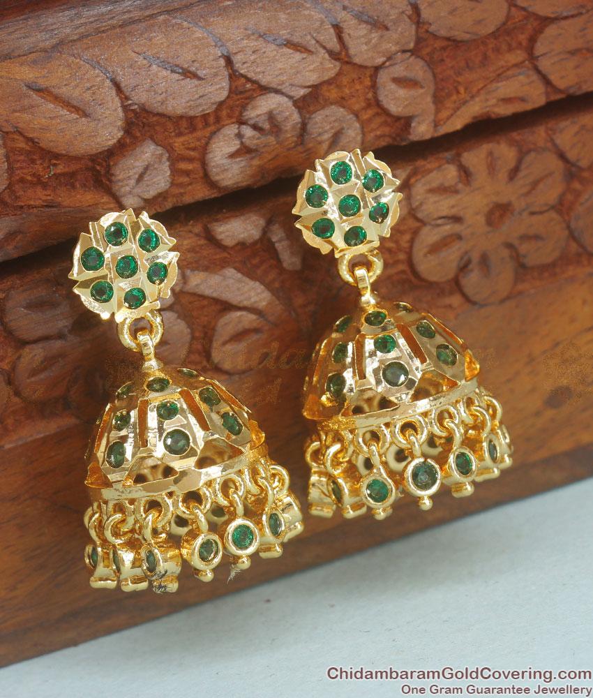Beautiful Emerald Gati Stone Impon Jhumki Earring Shop Online ER3730