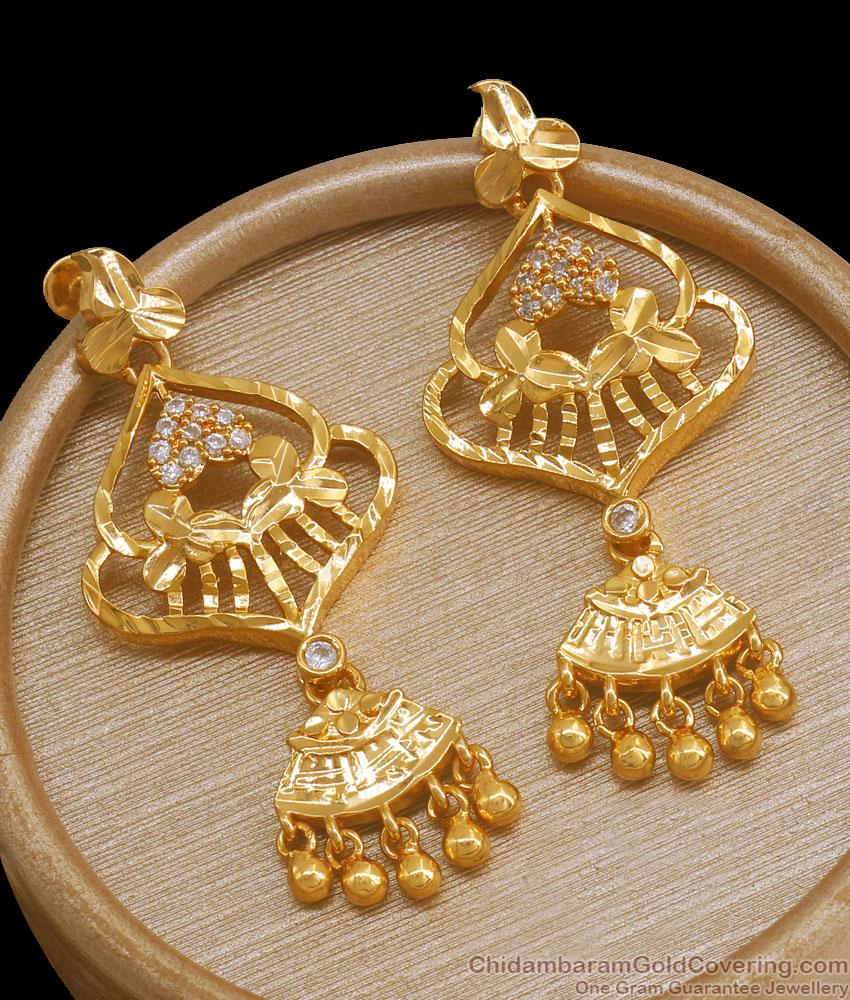Elegant One Gram Gold Earrings White Stone Danglers Shop Online ER3740