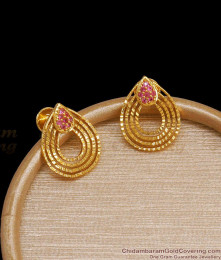 1 Pair Gold Plated Stud Earring Ruby Stone Designs ER3743 1 Pair Gold Plated Stud Earring Ruby Stone Designs ER3743