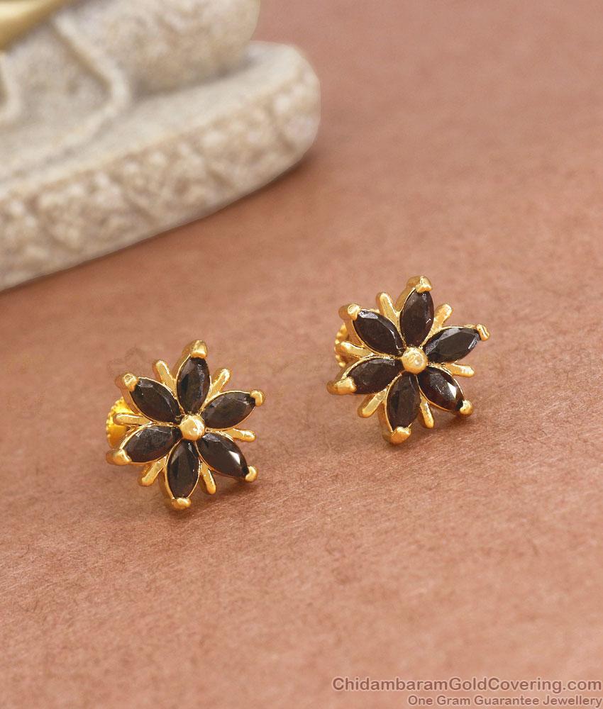 Attractive Black Stone Floral Gold Studs Design Shop Online ER3749