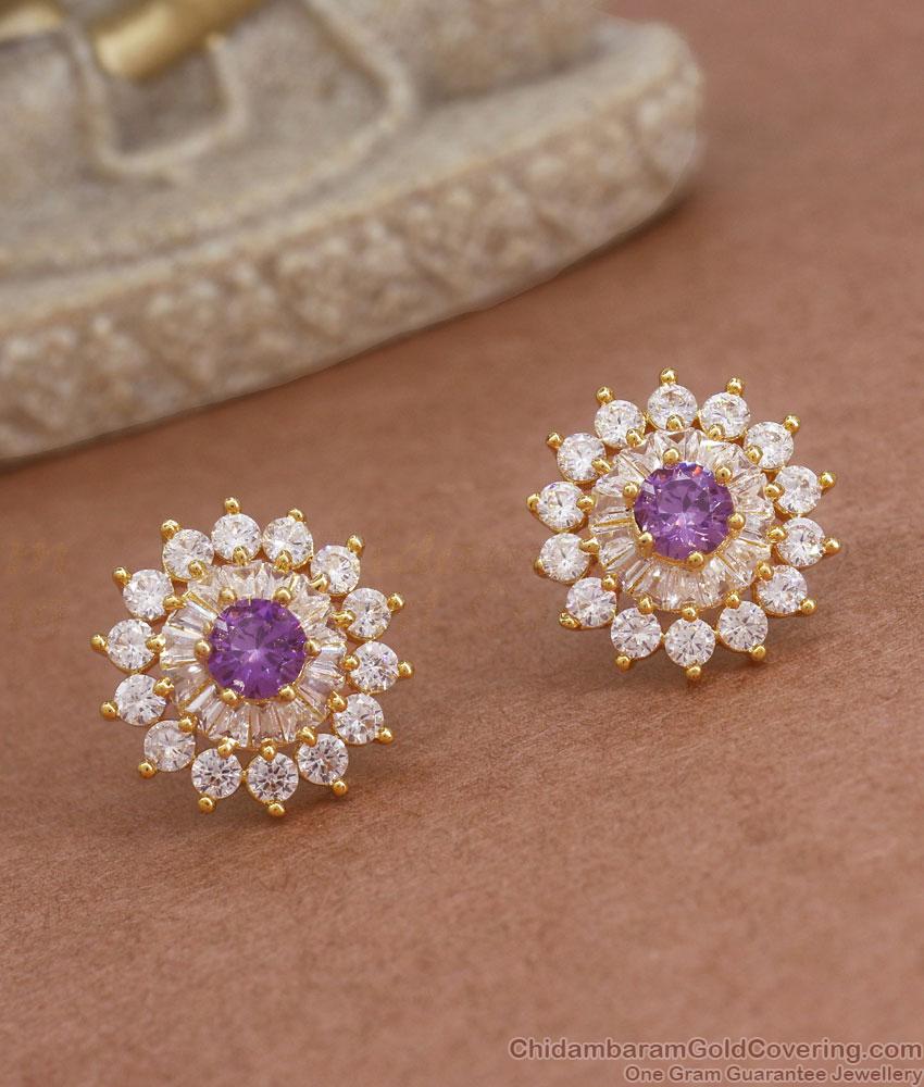 Buy Designer Gold Big Stud Earrings White Amethyst Stone Collections ER3755 Buy Designer Gold Big Stud Earrings White Amethyst Stone Collections ER3755