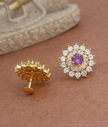 Buy Designer Gold Big Stud Earrings White Amethyst Stone Collections ER3755 Buy Designer Gold Big Stud Earrings White Amethyst Stone Collections ER3755
