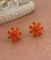 Unique Red Coral Stone Gold Stud Earrings Floral Designs ER3757