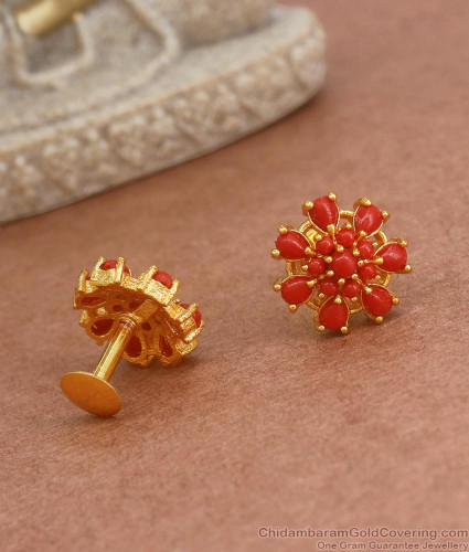 Buy Beautiful Red Coral Earrings One Gram Gold Plated Pavalam Earring Gold  Design Online