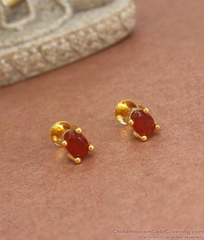 Single Ruby Stone Gold Plated Stud Earrings Daily Wear Collections ER3761