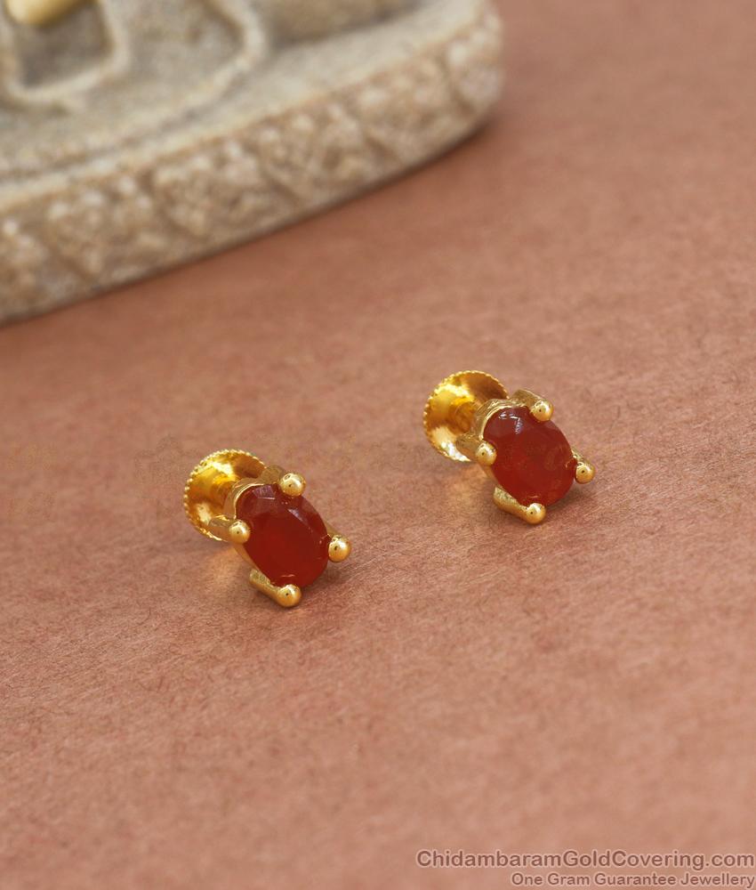 Single Ruby Stone Gold Plated Stud Earrings Daily Wear Collections ER3761 Single Ruby Stone Gold Plated Stud Earrings Daily Wear Collections ER3761