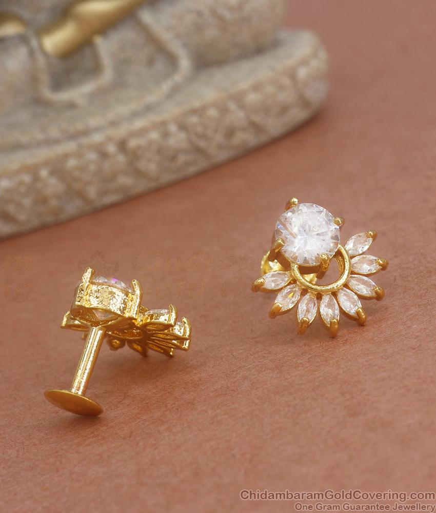 College Wear Gold Plated Studs White Stone Earring Collections ER3762