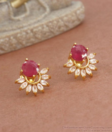 Beautiful Semi Floral Ruby White Stone Gold Studs Shop Online ER3763 Beautiful Semi Floral Ruby White Stone Gold Studs Shop Online ER3763
