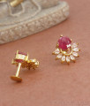Beautiful Semi Floral Ruby White Stone Gold Studs Shop Online ER3763