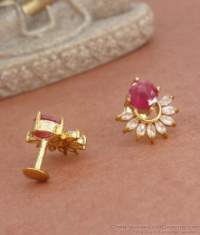 Beautiful Semi Floral Ruby White Stone Gold Studs Shop Online ER3763 Beautiful Semi Floral Ruby White Stone Gold Studs Shop Online ER3763