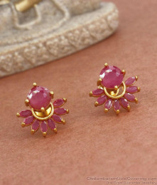 Full Ruby Stone Gold Imitation Earrings Floral Studs Collections ER3764 Full Ruby Stone Gold Imitation Earrings Floral Studs Collections ER3764
