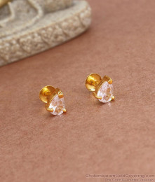 One Gram Gold Earrings Small White Stone Droplet Studs Design ER3768