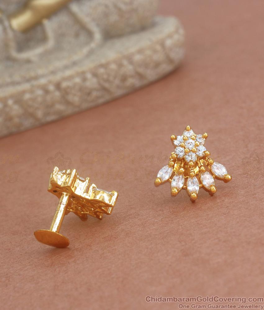 Floral White Stone Gold Studs Collections Shop Online ER3773