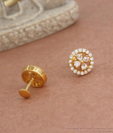 Classic White Stone 1 Gram Gold Stud Earrings Shop Online ER3774 Classic White Stone 1 Gram Gold Stud Earrings Shop Online ER3774