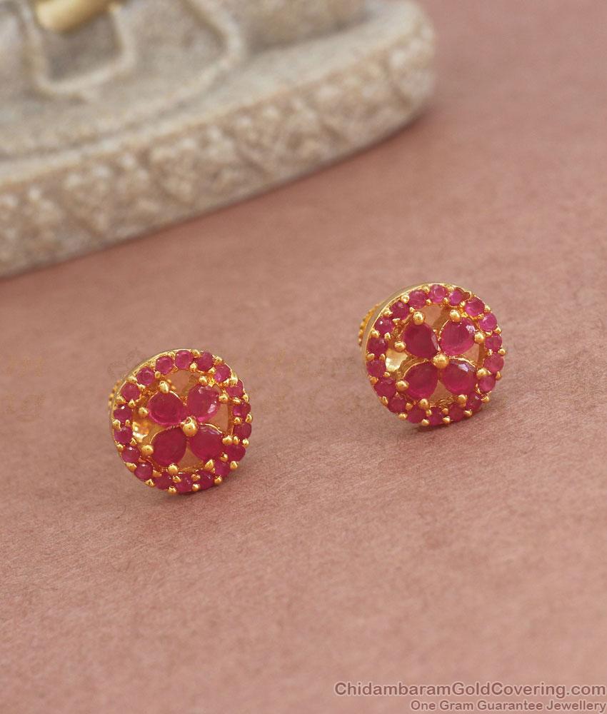 Stylish Floral Gold Plated Studs Ruby Stone Earrings Shop Online ER3776