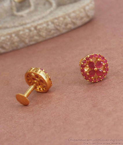 er3776 full ruby stones flower design gold stud earring shop online 2