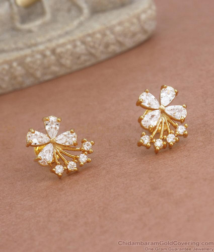 Butterfly Design Gram Gold Earrings White Stone Studs Shop Online ER3777