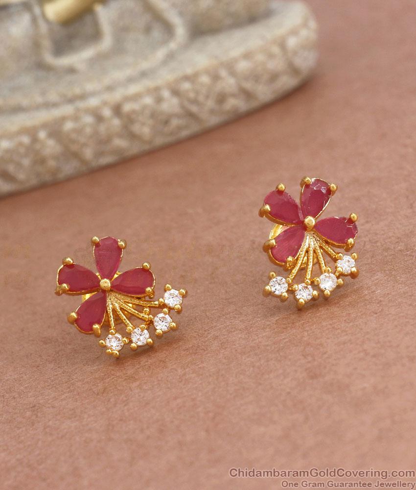 Ruby White Stone Gold Plated Studs Earring Butterfly Type ER3778 Ruby White Stone Gold Plated Studs Earring Butterfly Type ER3778