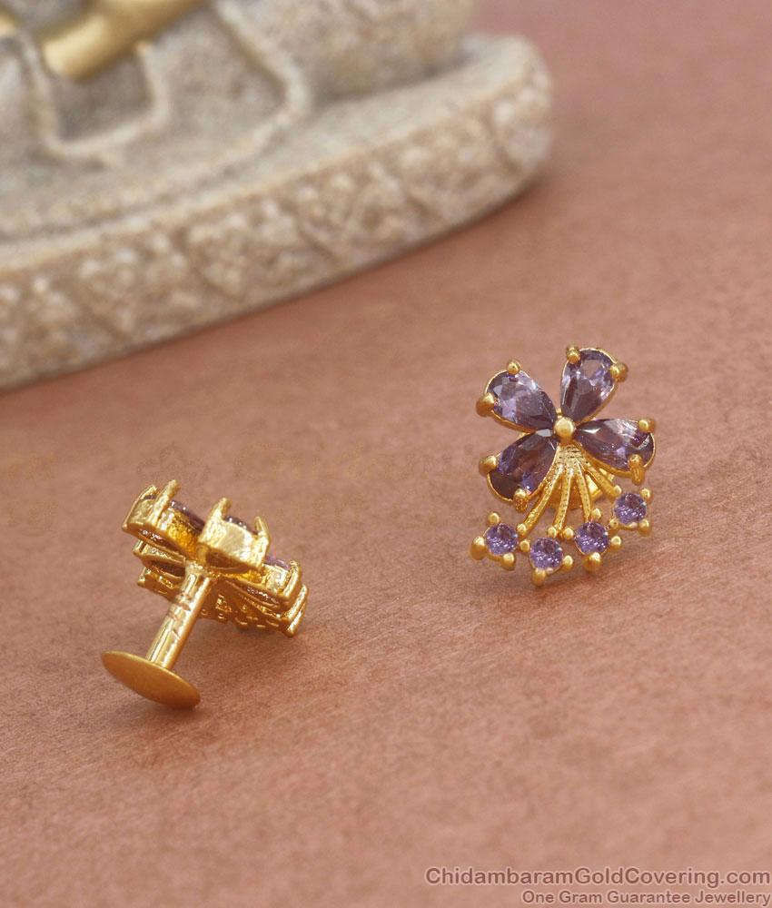 Attractive Amethyst Stone Studs Butterfly Designs Gold Plated Jewelry ER3779