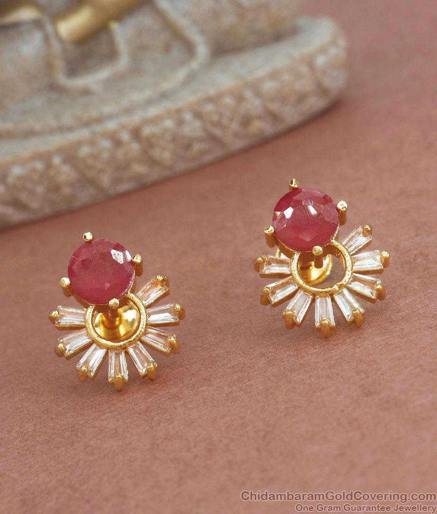 Ruby Ad Stone Gold Plated Stud Earrings Winter Collections ER3781