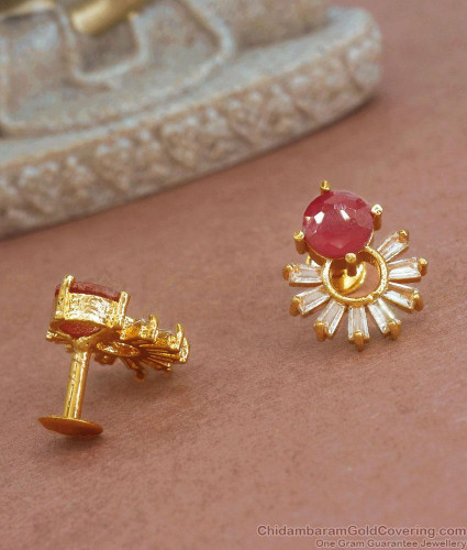 Red Stone Stud Earrings – Mugdha Jewellery