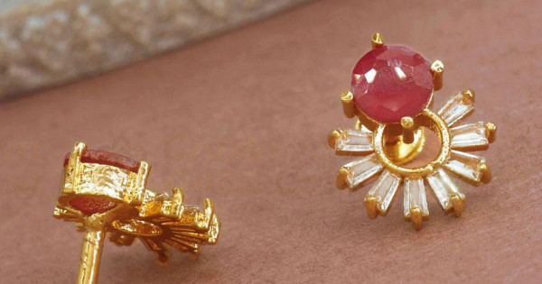 Ruby Ad Stone Gold Plated Stud Earrings Winter Collections ER3781