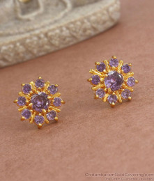 New Amethyst Stone Studs Gold Plated Finish Shop Online ER3784 New Amethyst Stone Studs Gold Plated Finish Shop Online ER3784