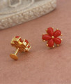 Beautiful Red Coral Stone Studs Gold Plated Jadau Earrings ER3785