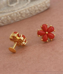Beautiful Red Coral Stone Studs Gold Plated Jadau Earrings ER3785 Beautiful Red Coral Stone Studs Gold Plated Jadau Earrings ER3785
