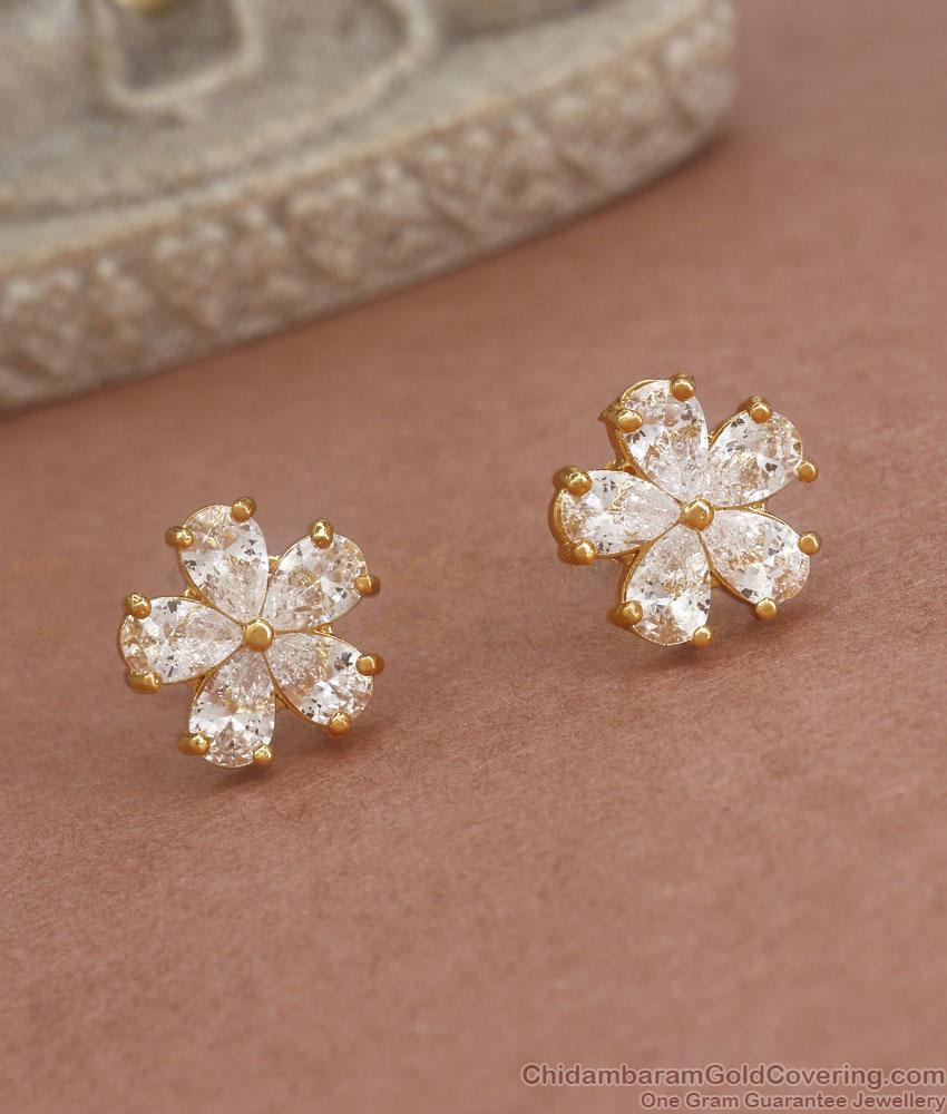 Classic White Flower Design Gold Imitation Studs Shop Online ER3786