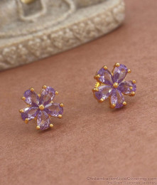 5 Petal Floral Gold Plated Studs Amethyst Stone Collections ER3787 5 Petal Floral Gold Plated Studs Amethyst Stone Collections ER3787