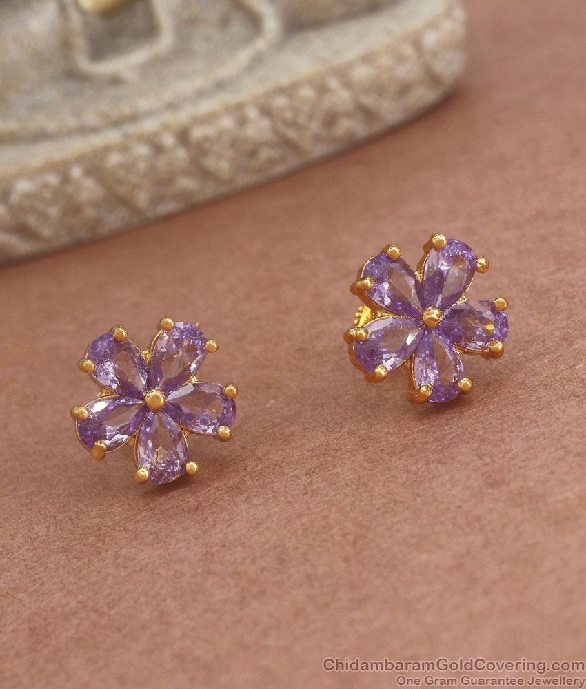 5 Petal Floral Gold Plated Studs Amethyst Stone Collections ER3787