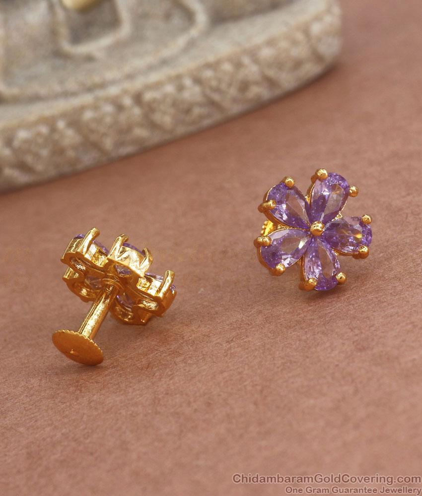 5 Petal Floral Gold Plated Studs Amethyst Stone Collections ER3787